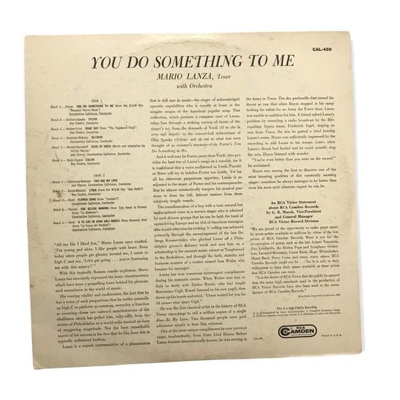 Vintage Mario Lanza Tenor You Do Something To Me High Fidelity Vinyl RCA Camden - Picture 6 of 6